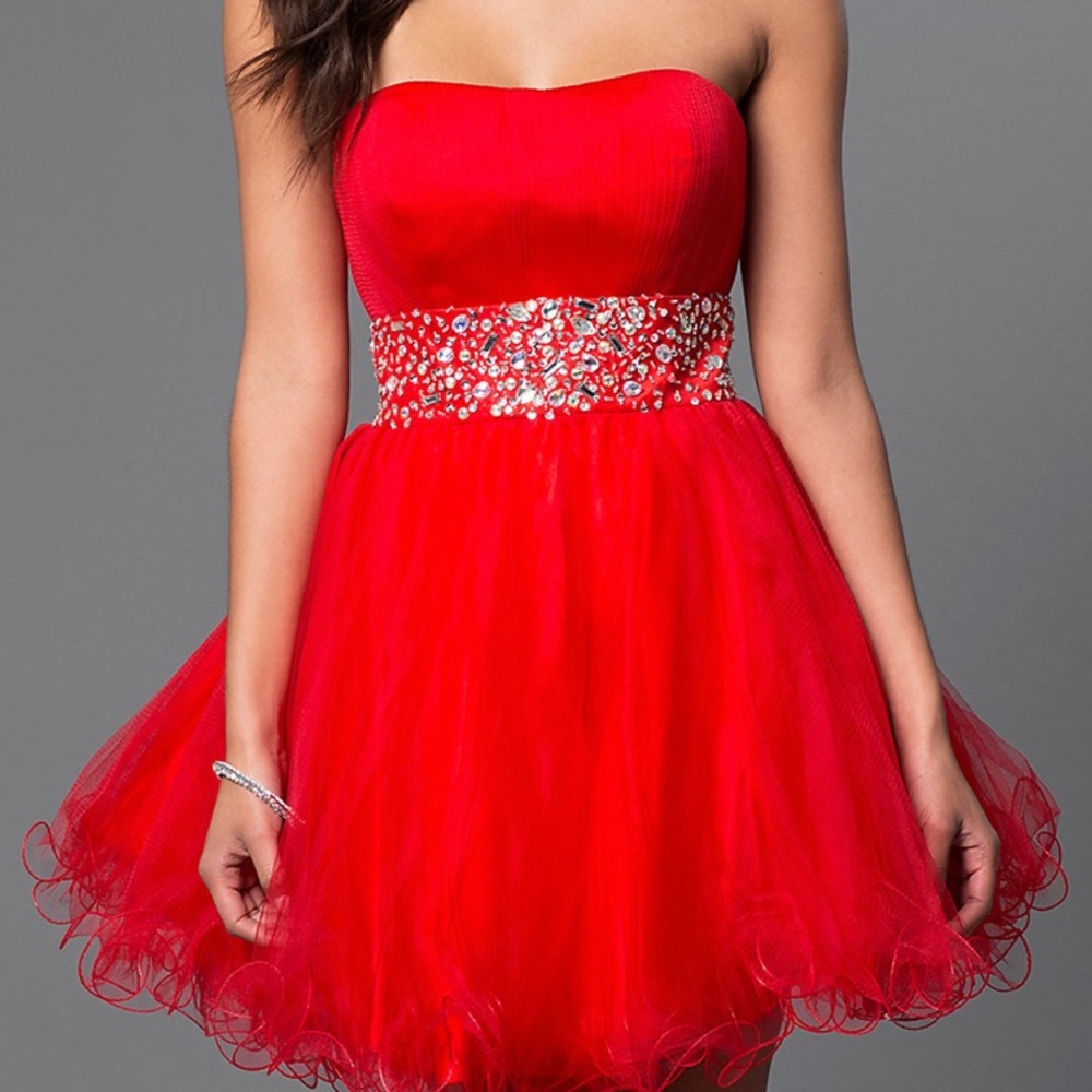 Fire Red Strapless Babydoll Homecoming Dress!!